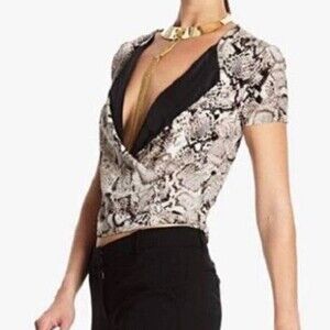 BCBGMAXAZRIA Alvie Snake-Print Wrap Top SZ SM